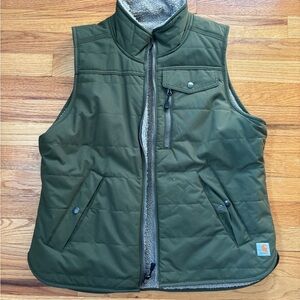 Carhartt Reversible Olive Quilted Vest with Sherpa Lining